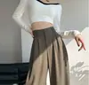 Traje blanco pantalones de pierna ancha para mujer primavera 2023 nuevo cintura alta drapeado suelto pantalones de mopa hebilla doble casual rectos