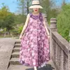 Vestido de algodón y seda floral, estilo joven nuevo, estilo vacacional en la playa, vestido tipo tank sin mangas, vestido largo de temperamento bohemio