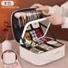 Caja de Maquillaje Espejo de Relleno con Tira de Luz LED Popular de Amazon, Gran Capacidad, Múltiples Compartimentos, Bolsa para Brochas de Maquillaje y Cosméticos