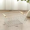Cesta de Almacenamiento de Hierro Vintage Cesta de Escritorio para Libros y Alimentos Cesta para el Hogar, Baño, Almacenamiento de Comestibles con Asa de Madera