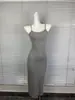 Nuevo Vestido Largo Ajustado de Tirantes Finos con Abertura Estilo Kardashian de Comercio Exterior Transfronterizo, Body Moldeador de Espalda Nadadora para Mujer