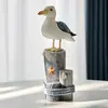 Artesanato em Escultura de Madeira Maciça Estilo Mediterrâneo, Enfeites Decorativos de Tronco de Árvore e Ave Marinha, Decoração de Casa para Vitrine com Tema Marinho
