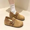 Mules femininas estilo Birkenstock com bico redondo e duas tiras, sapatos casuais versáteis de sola plana, sola macia, estilo floresta retrô