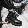 Botas Martin Derby Negras Retro con Tapa Abatible Suela Gruesa que Aumentan la Altura para Hombre Otoño/Invierno de Moda de Caña Alta Ropa de Trabajo para Motociclista Botines