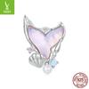 Charm plateado original cola de pez soñadora silicona posicionamiento cuentas para pulsera diy sensación de chica dulce cuentas de plata esterlina s925
