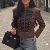 Chaqueta corta estilo europeo y americano con cuello alto, botón vintage y decoración de hebilla dorada, blazer ajustado estilo Chanel, suministro transfronterizo