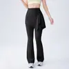 Pantalones de Yoga Falsos de Dos Piezas con Diseño Acampanado Anti-Vergüenza para Mujer, Pantalones Acampanados Finos de Verano de Cintura Alta con Aspecto de Alta Gama