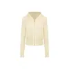 UNBDNS Chaqueta corta de punto con capucha y cremallera, color liso, semitransparente, ligera, suave, textura de piña, estilo coreano para mujer, otoño e invierno