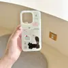 Funda de Teléfono Móvil Verde Menta Ilustración Gatito Negro 17Promax/18Promax Adecuada para Iphone16Pro Doble Capa