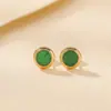 Brincos de Tarraxa Yuebao Jewelry Prata Esterlina S925 Argola Redonda Única Brincos de Jade Simples Versátil para o Dia a Dia Brinco de Alto Padrão