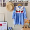 Vestido para niña bordado estilo caricatura coreana, colección otoño 2026, cuello de muñeca, manga larga, elegante vestido infantil
