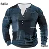 Camiseta de Manga Larga a Cuadros Retro para Hombre Top Gráfico a Cuadros Camiseta de Manga Larga Impresa en 3D Talla Grande Camisa Henley Superior para Hombre
