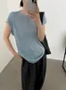 26 Outono Novo Estilo Blusa Estilo Coreano Fio de Papel Laqueado Gola Redonda Manga Curta Malha para Mulheres, Elegante Versátil para Trabalho Casual Camiseta