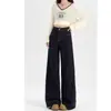 Jeans feminino azul-denim, perna reta, levemente flare, novo estilo outono 2026, azul escuro, perna larga, modelador, calça comprida para baixinhas