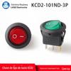 Interruptor KCD2-101ND-3P círculo superior base inferior 3 pinos segunda marcha três pinos vermelho verde azul amarelo com luz botão de energia