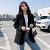 Chaqueta de Traje con Bolsillo de Botón Negro Transfronteriza de Primavera y Otoño para Mujer Petite Estilo Británico Ajuste Delgado Traje Versátil Venta al por Mayor