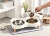 Tigela para gato, tigela dupla de aço inoxidável, tigela elevada para ração de gato com bandeja para evitar tombamento, tigela para gato de pernas altas, tigela de água e ração para gato, tigela para pet