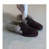 Zapatos peludos retro de punta cuadrada y tacón grueso, nuevo estilo otoño e invierno 2026, de nicho y elegantes, mules simples sin cordones de punta cerrada para mujer