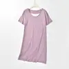 Vestido de verano nuevo estilo, empalmado, imitación dos piezas, cuello redondo, manga corta, modal, moda, simple, holgado, talla grande, vestido para casa