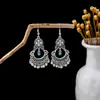 Pendientes Bohemios Azules de Turquesa Estilo Étnico Europeos y Americanos, Pendientes de Borla de Metal Plateado Imitación, Joyería de Borla Vintage para Orejas al por Mayor
