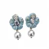 Aretes de Flor Azul con Perlas Colgantes y Aguja de Plata Flor de Resina Estilo Fresco de Verano Aretes Lujo Ligero Sensación de Alta Gama Joyería para Orejas Venta al por Mayor