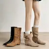 Botas Vaqueras Occidentales Maillard de Punta Aguda First Encounter Season para Mujer 2026 Estilo Nuevo con Tacón Oculto, Uso Convertible de Dos Maneras y Diseño de Bota Corta