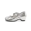 Weiwei Lady 123-1 Altura 5cm Zapatos Mary Jane con Lazo Cuadrado y Tira Cruzada Bailarinas para Mujer