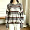 Suéter de punto base versátil de moda, de manga larga, cuello redondo, a rayas de color contrastante, estilo perezoso, para mujer, 26 Otoño Invierno Nuevo, holgado