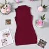 12181 Ropa europea y americana transfronteriza para mujer TEMU artículo más vendido vestido ajustado sin mangas de alta elasticidad con intrincados diamantes de imitación y cuello alto bodycon