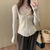 Camisa base de tricô falsa de duas peças com renda de lã fina básica, estilo coreano, ligeiramente solta, top elegante e versátil para mulheres