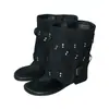 Sandálias Chuyuji Pretas Versáteis Estilo Novo Primavera/Verão Aumentadoras de Altura com Design de Chinelo e Bota para Mulheres com Bico Redondo