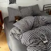 2026 Novo Estilo Simples Estilo Retrô Algodão Lavado Conjunto de Quatro Peças Capa de Edredom Lençol de Cama Conjunto de Três Peças para Dormitório de Estudante