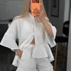 Conjunto de Camisa Solta e Shorts Transfronteiriço Europeu e Americano 2026 Verão Novo Estilo Moda Casual com Mangas Três Quartos Franzidas