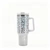 Nuevo Vaso para Coche con Estampado de Leopardo de 40 oz Acero Inoxidable 304 Vaso Térmico para Vehículo Gigante con Asa Pajita Vaso Refrigerador para Hielo