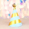 Nuevo sombrero de cumpleaños Amazon transfronterizo original dorado brillante con estampado metálico bola de pelo grande lindo sombrero de cumpleaños para fiesta de cumpleaños