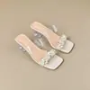 Sandalias Transparentes Exquisitas con Pedrería para Mujer Verano 2025, Tacones Altos Estilo Hada, Sandalias de Cristal con Punta Cuadrada y Tacón Grueso
