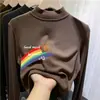 Camiseta térmica de forro polar para niña con cuello alto medio, ropa infantil de dibujos animados para primavera/otoño/invierno, top interior cálido para niños, moderno