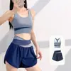 Conjunto deportivo de fitness anti-luz para mujer, conjunto de dos piezas con chaleco de empalme de bloques de color con almohadillas en el pecho, para yoga y running