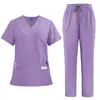 Amazon doctor enfermera salón de belleza uniforme de trabajo bata quirúrgica multibolsillo secado rápido poliéster conjunto de uniforme médico
