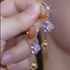 Aretes de Borla de Rosa de Cristal Rojo Exquisitos para Mujer Combinan con Todo Micro-incrustados Hebilla para la Oreja Lujo Ligero de Alta Gama Aretes Delgados para la Cara