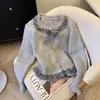 Cardigan de Punto Chic Estilo Coreano con Volantes y Cuello Redondo para Mujer, Nuevo Diseño de Otoño con Suéter Chaqueta de Lazo