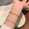 Pulseira Popular Estilo Europeu e Americano Super Brilhante Totalmente Cravejada com Strass, Design Vazado Interligado, Joia Versátil de Luxo de Alta Qualidade