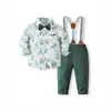 Conjunto de Dos Piezas de Camisa de Manga Corta Estampada y Shorts Casuales para Niños de Verano, Cardigan Infantil de Moda Floral con Cinturón y Lazo