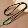 Cordão de Colar de Jade com Pingente de Jade Verde-Óleo, Pingente de Ágata de Jade Hetian, Alça de Pescoço Ajustável Feita à Mão