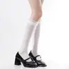 Calcetines de Encaje Lolita con Empalmes hasta la Pantorrilla Calcetines de Terciopelo Fino de Longitud Media Calcetines Dulces de Terciopelo para Mujer