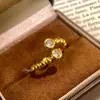 Anillo Nuevo Cepillado, Completo de Diamantes Retro, Gama Alta, Lujo Ligero, Encaje de Perlas, Anillo de Bambú, Anillo para Mujer Estilo Mid-Century
