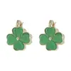 Aretes de Flor de Trébol de Cuatro Hojas Fresca Estilo Mori de Alta Calidad Dulces de Doble Cara Piedra Ojo de Gato Pendientes Versátiles