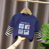 Camiseta de Manga Larga 100% Algodón para Niño 2025 Primavera y Otoño Nueva Camiseta Falsa de Dos Piezas Cosida para Bebé Niño Top Casual