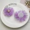 Acessórios de Flor de Cor Pura com Lantejoulas em Renda Bordados à Mão com Pérolas para Grampos de Cabelo DIY Infantil, Acessórios para Roupas, Bolsas, Sapatos e Meias