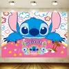 Tela de Fondo de Cumpleaños de Stitch Suministros de Decoración para Fiesta de Cumpleaños Diseño del Lugar Banner de Tela de Poliéster de Stitch